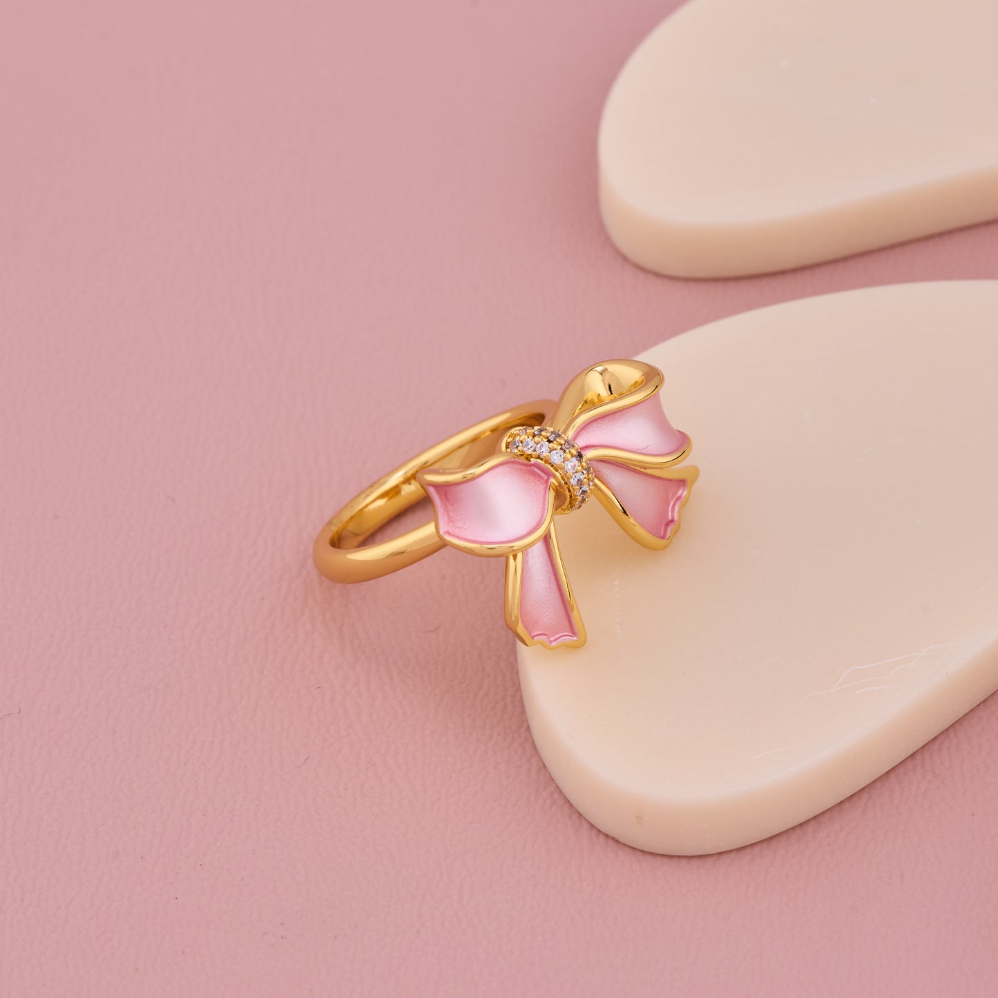 Pink Bow Enamel Gold Ring