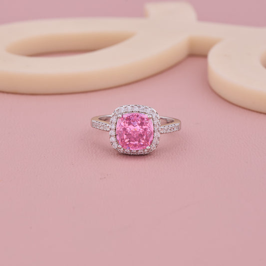 Pink Halo Silver Ring