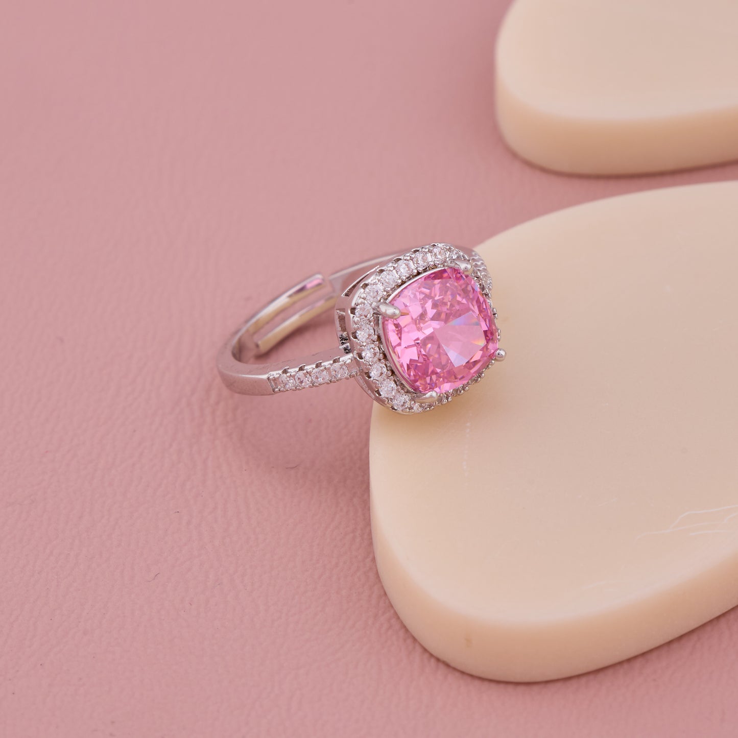 Pink Halo Silver Ring