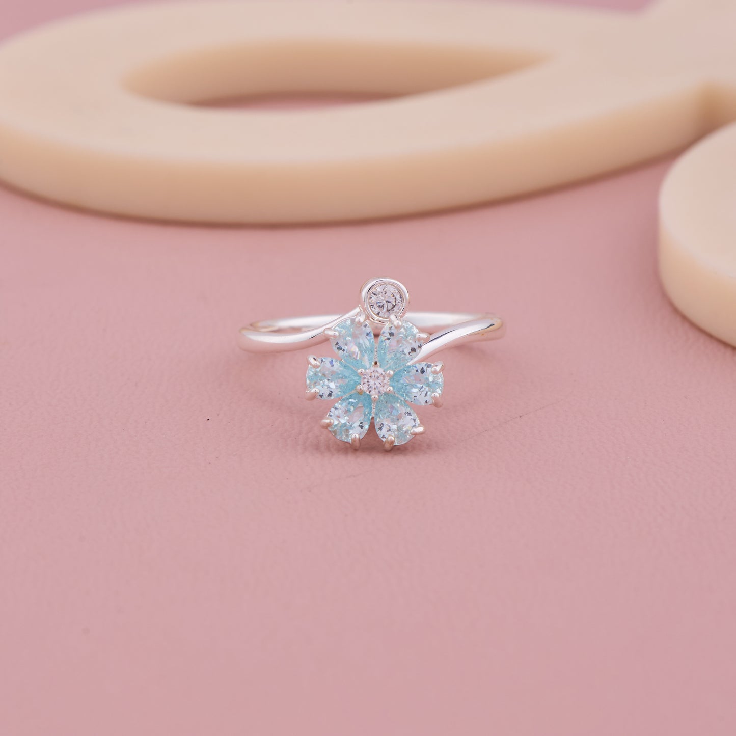 Blue Flower Silver Ring