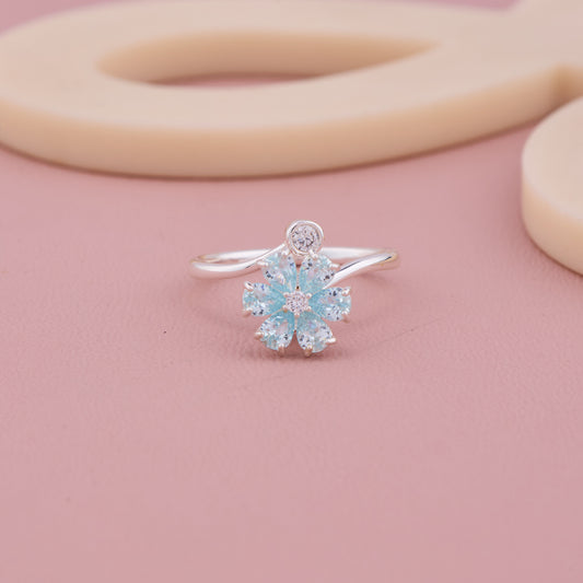 Blue Flower Silver Ring