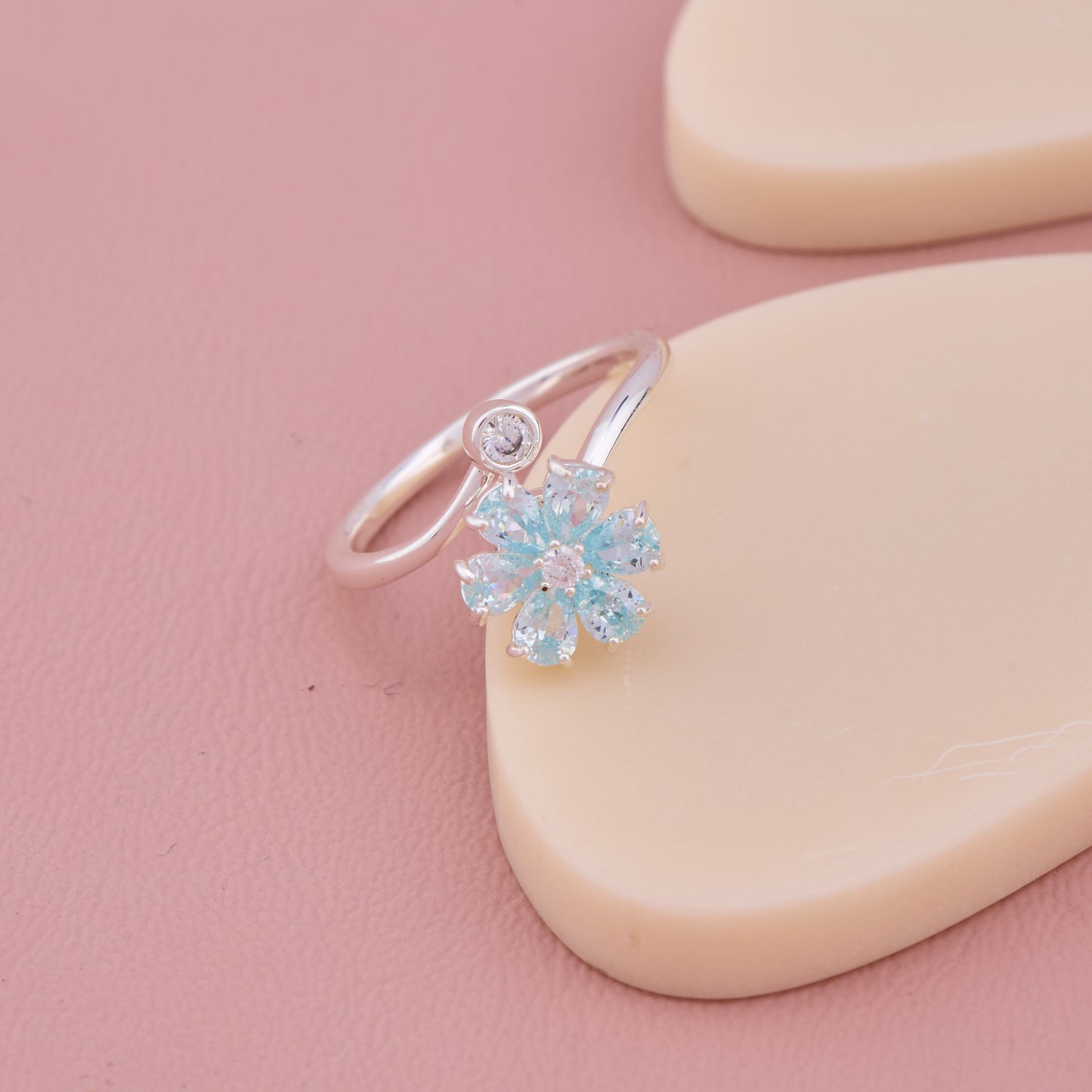 Blue Flower Silver Ring