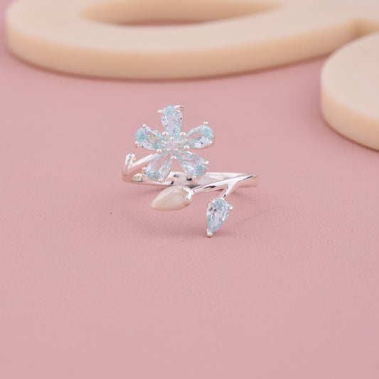 Blue Blossom Adjustable Silver Ring