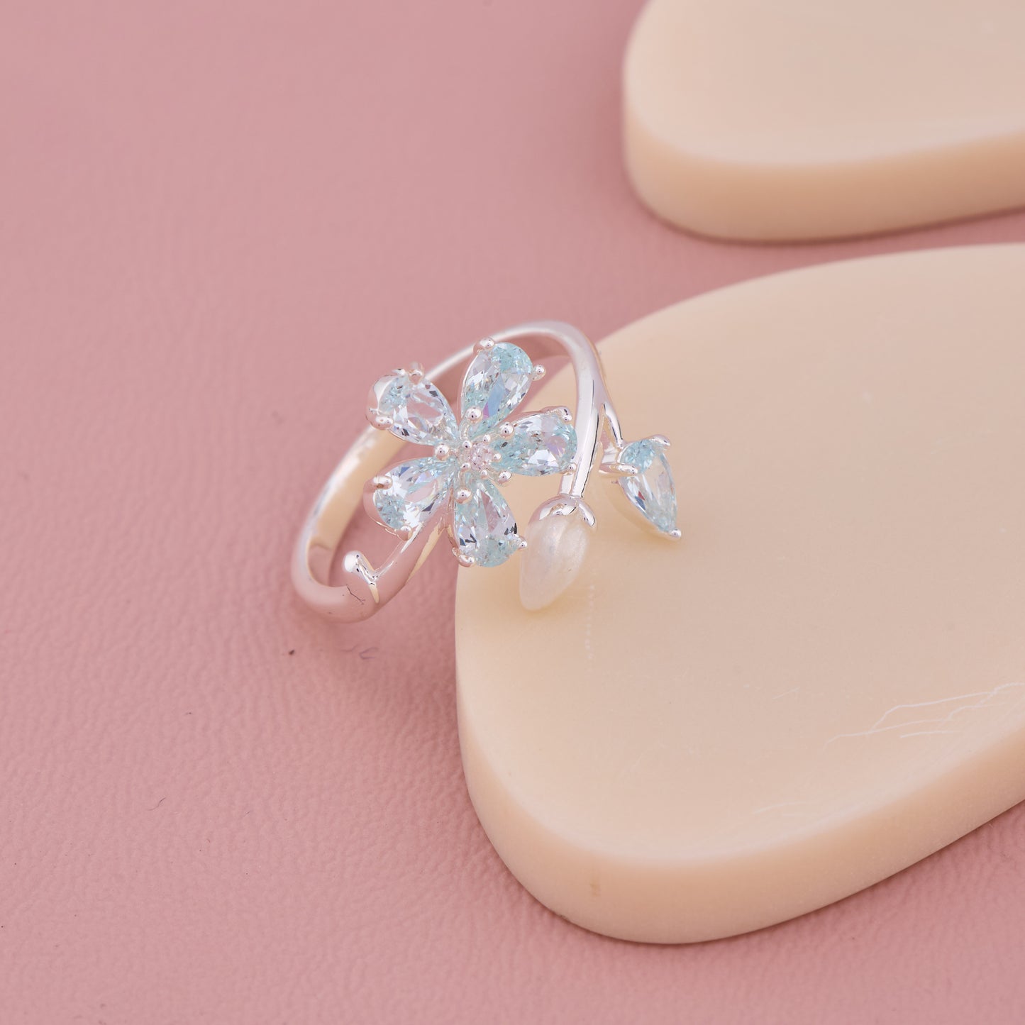 Blue Blossom Adjustable Silver Ring