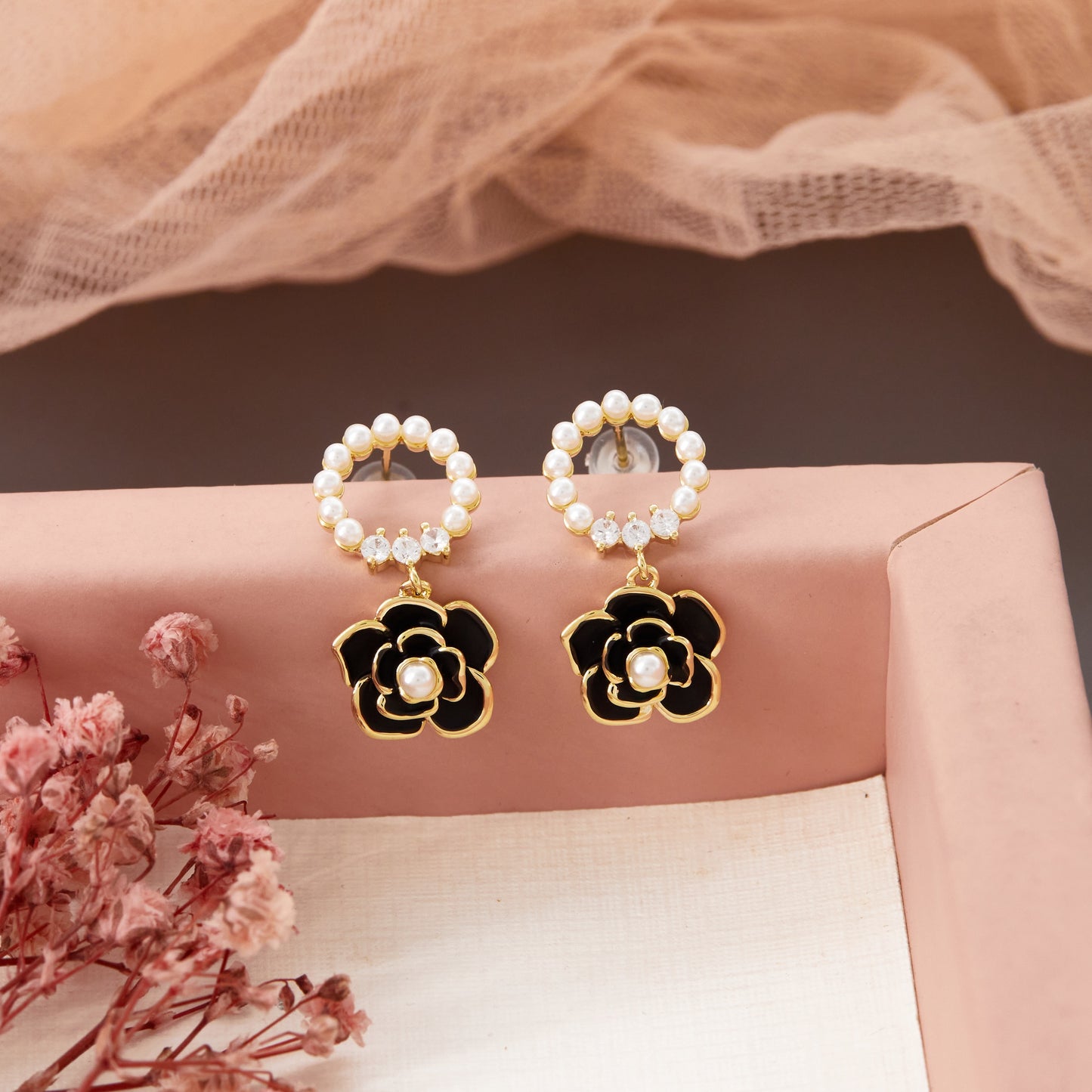 Elegant Floral Earrings with Bling Charm