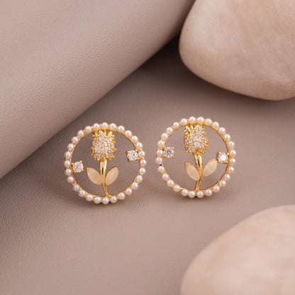 Gold Floral Earrings with Pearls – Sophisticated & Whimsical
