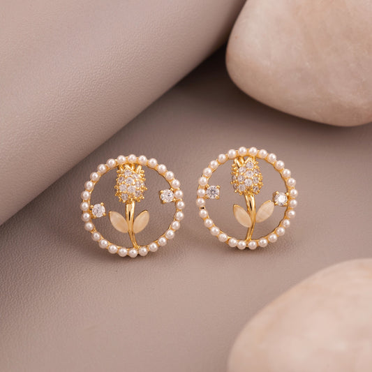 Gold Floral Earrings with Pearls – Sophisticated & Whimsical