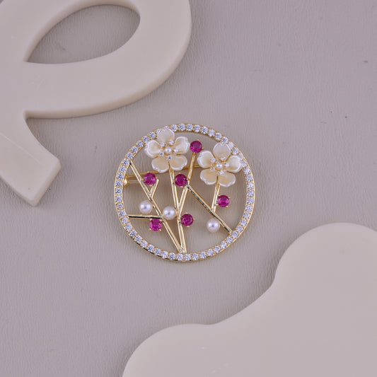 Floral Pearl Crystal Brooch
