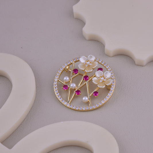 Floral Pearl Crystal Brooch