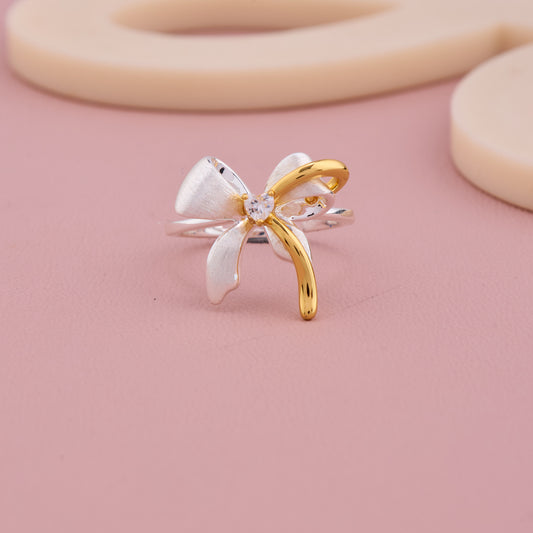 Two-Tone Bow Silver Ring