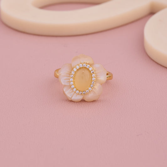 Yellow Stone Floral Gold Ring