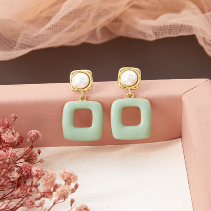 Square Enamel Elegant Wedding Earrings