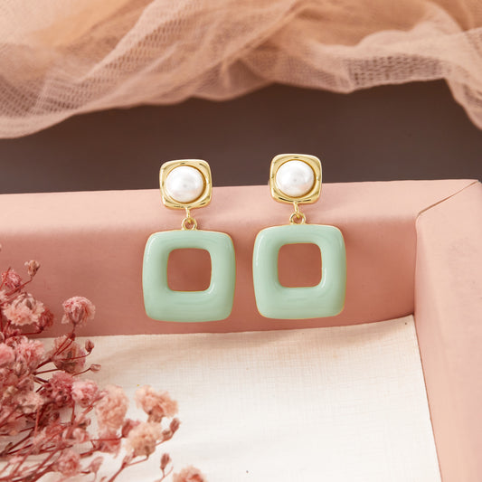 Square Enamel Elegant Wedding Earrings