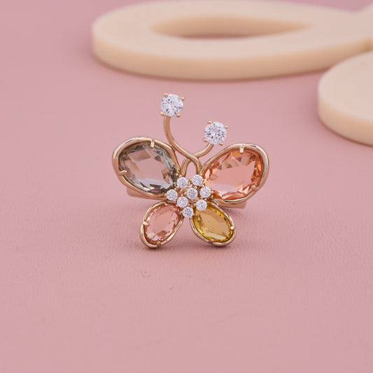 Multicolor Gemstone Butterfly Gold Ring