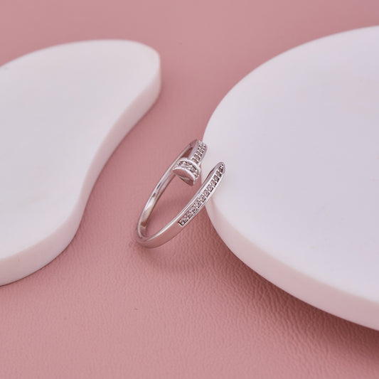 Silver Nail Design Adjustable Ring