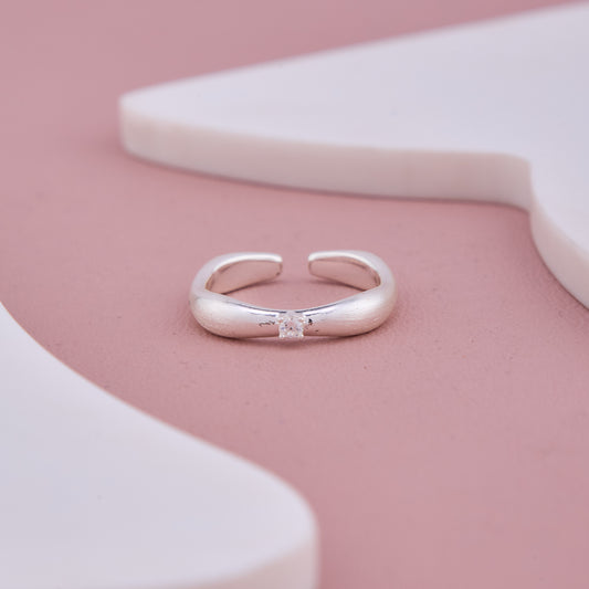 Silver Matte Finish Adjustable Ring with Single Stone