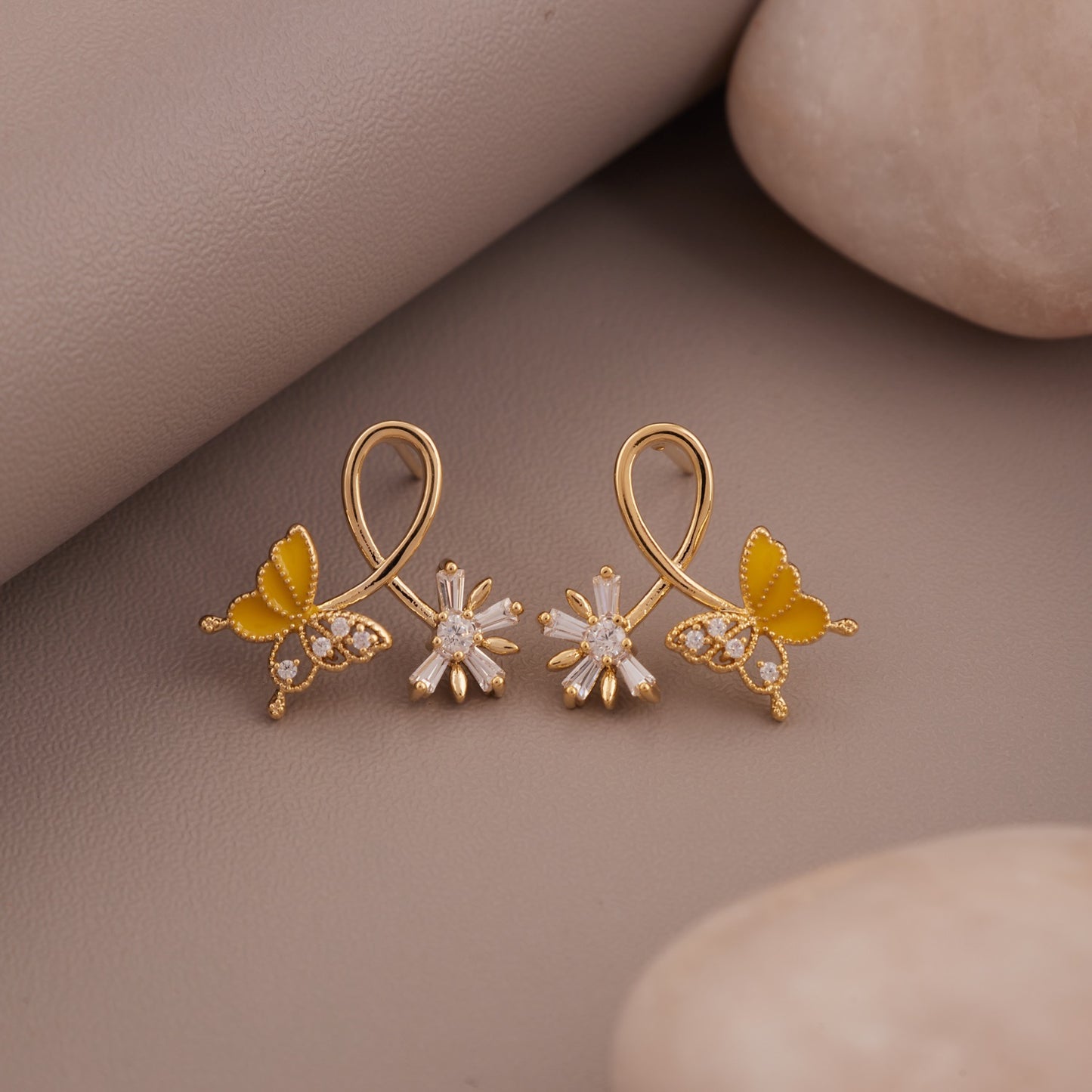 Gold Plated Quirky Stud Earrings with Artificial Stones