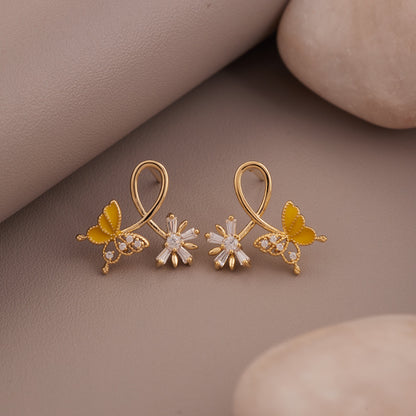 Gold Plated Quirky Stud Earrings with Artificial Stones