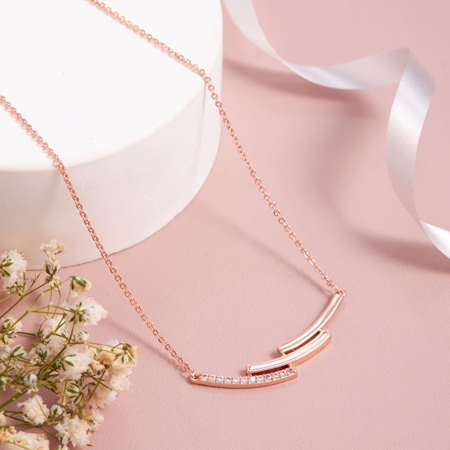 Minimalist Rose Gold Bar Pendant Necklace