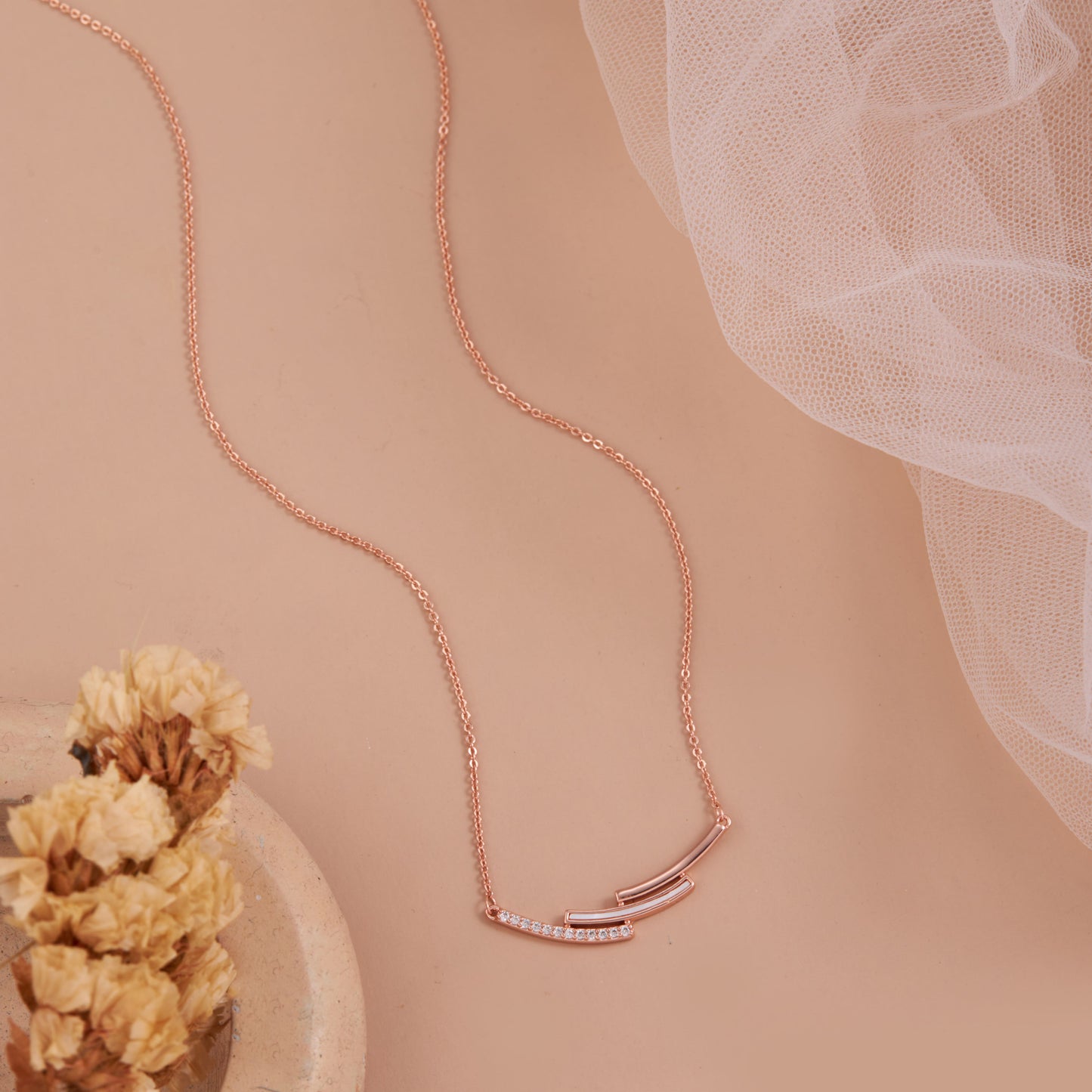 Minimalist Rose Gold Bar Pendant Necklace