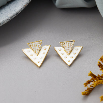 Geometric Gold & White Earrings