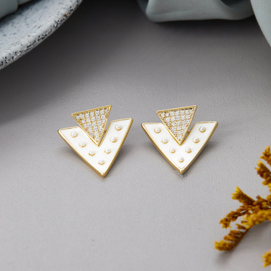 Geometric Gold & White Earrings