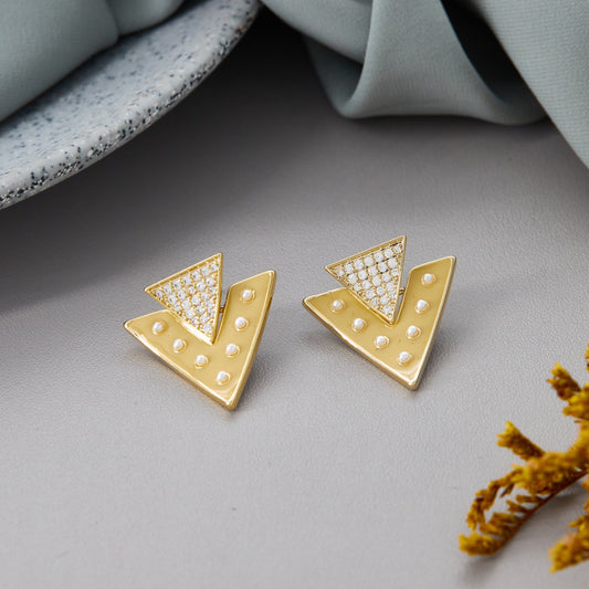 Contemporary Gold Geometric Earrings with Pearls & Crystals