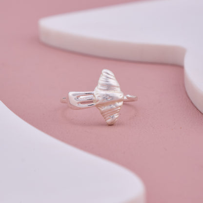 Silver Adjustable Ring with Croissant & Fork Design