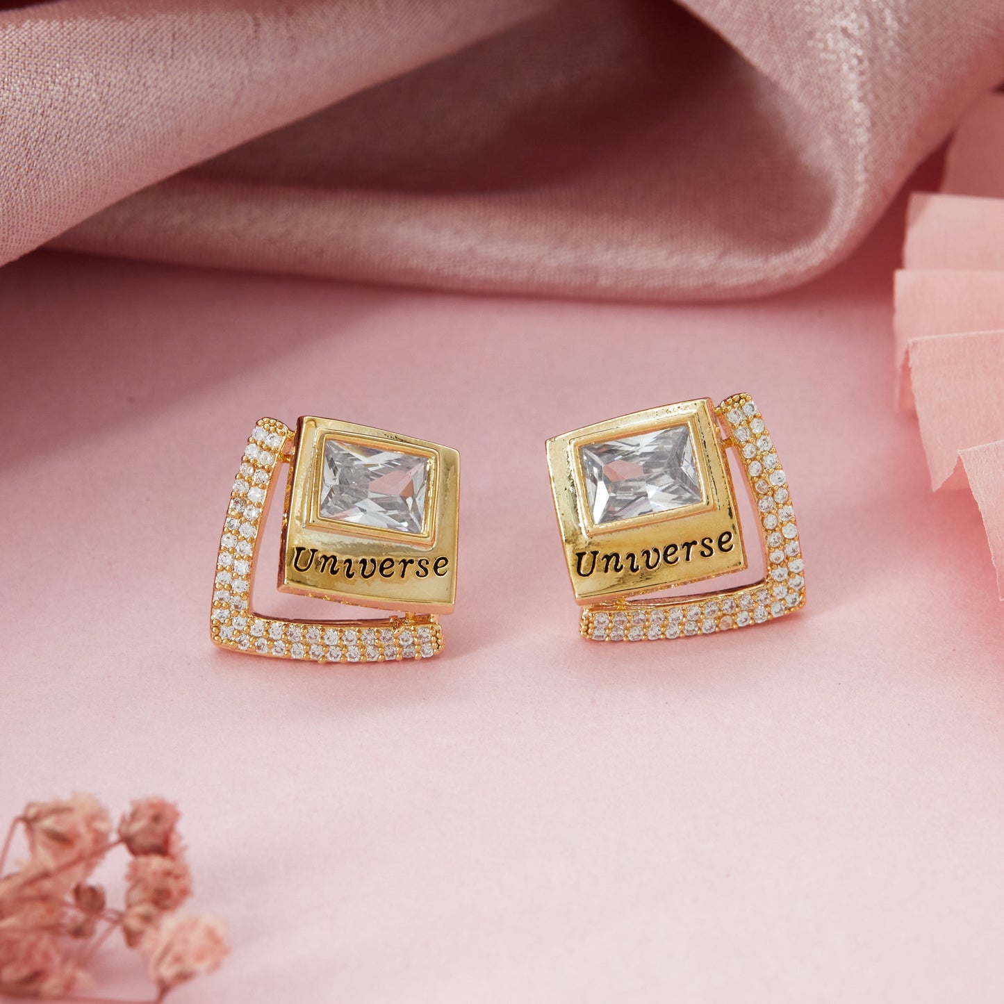 Elegant Gold Earrings with Diamonds & Crystals Sparkling Statement