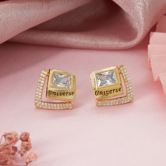 Elegant Gold Earrings with Diamonds & Crystals Sparkling Statement