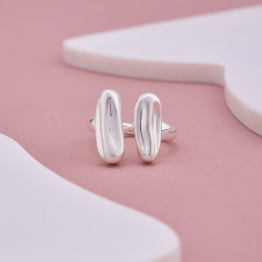 Modern Silver Adjustable Ring with Dual Oval Design
