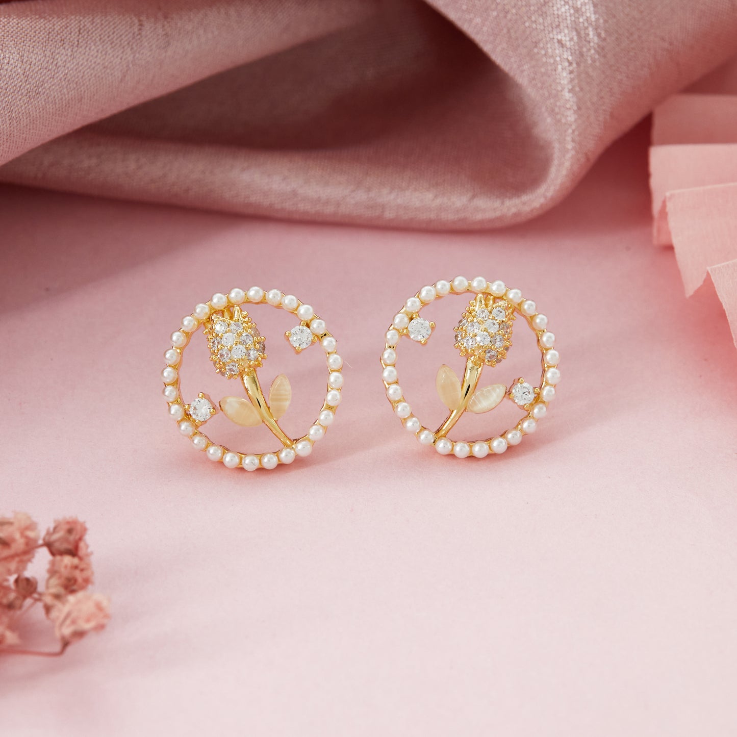 Blossom Pearl Circle Stud Earrings