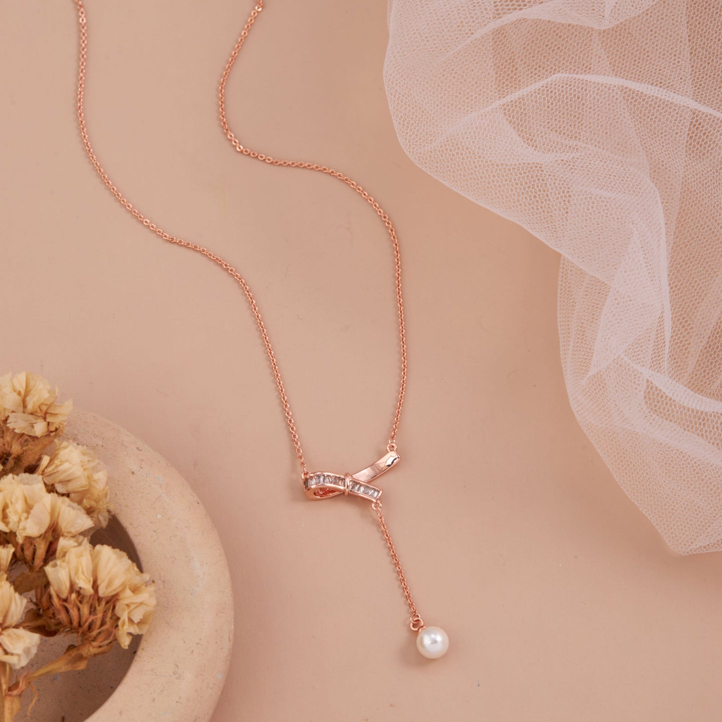 Rose Gold Floral Charm Pendant Necklace