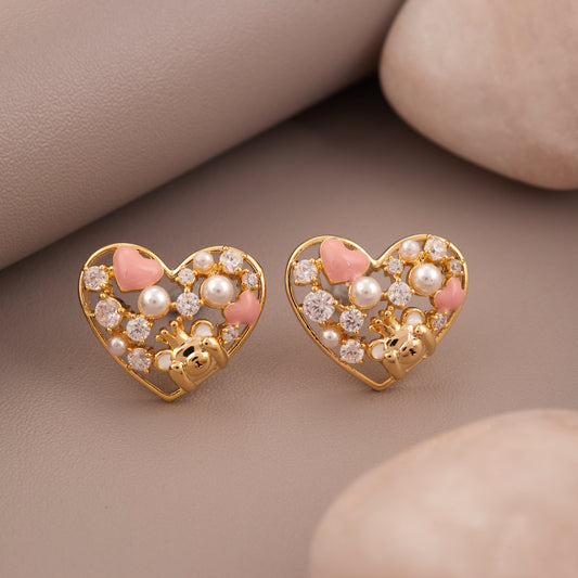 Royal Heart Pearl Studs