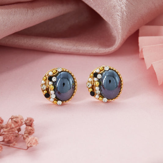Elegant Oval Gemstone Earrings with Gold & Crystals