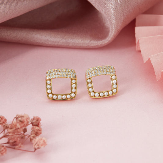 Square Pearl & Crystal Statement Earrings