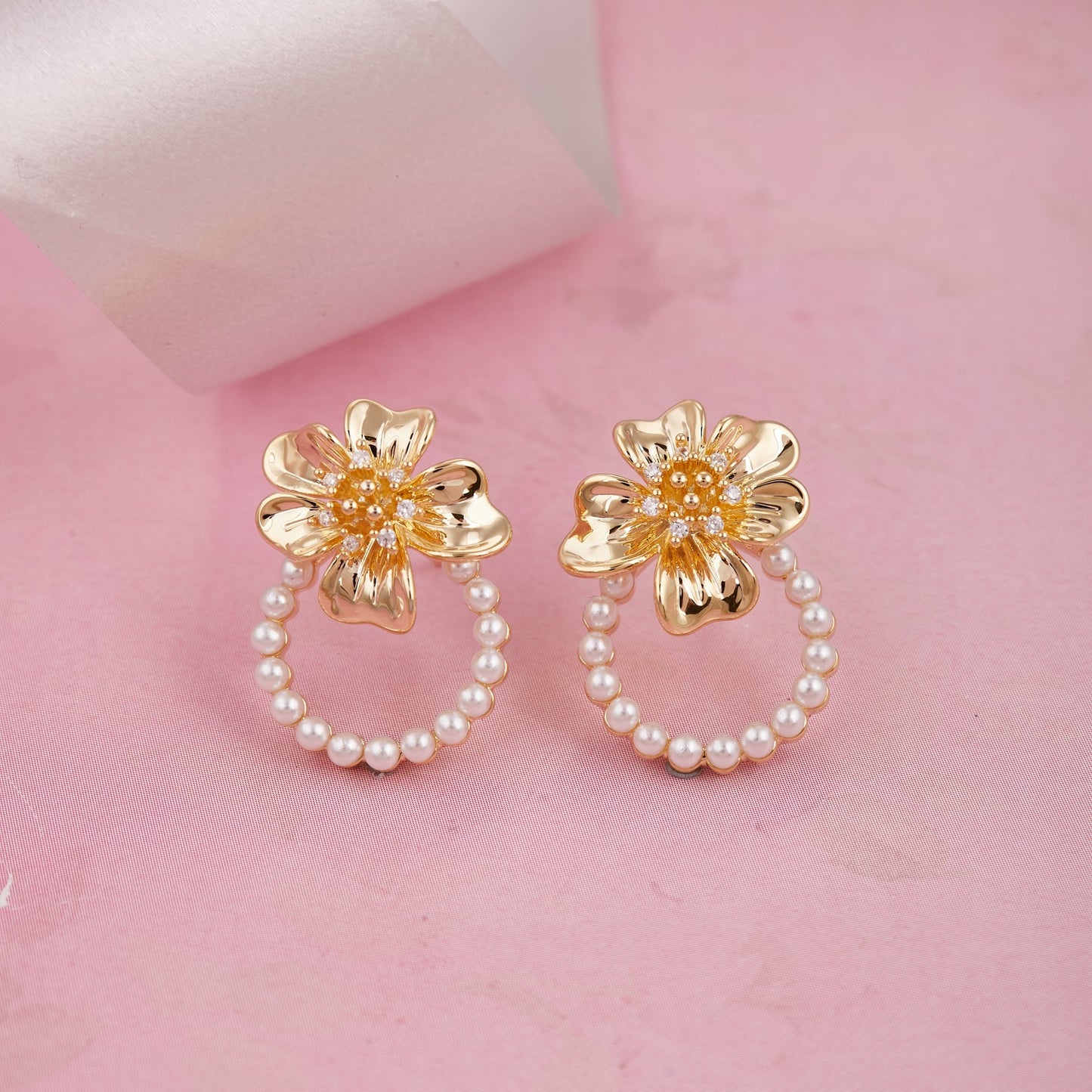 Floral Pearl Loop Earrings for Women