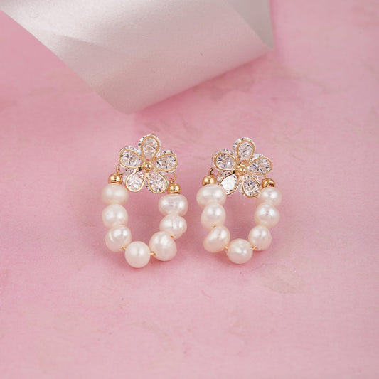 Crystal Flower & Pearl Loop Earrings