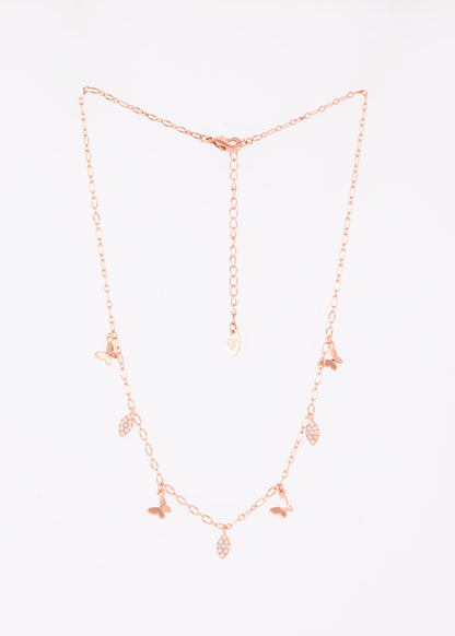 Stainless Steel Butterfly Necklace with Diamonds – Rose Gold