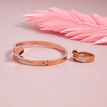 Rosegold Nail Studded Bracelet With Ring Combo For Girls And Women