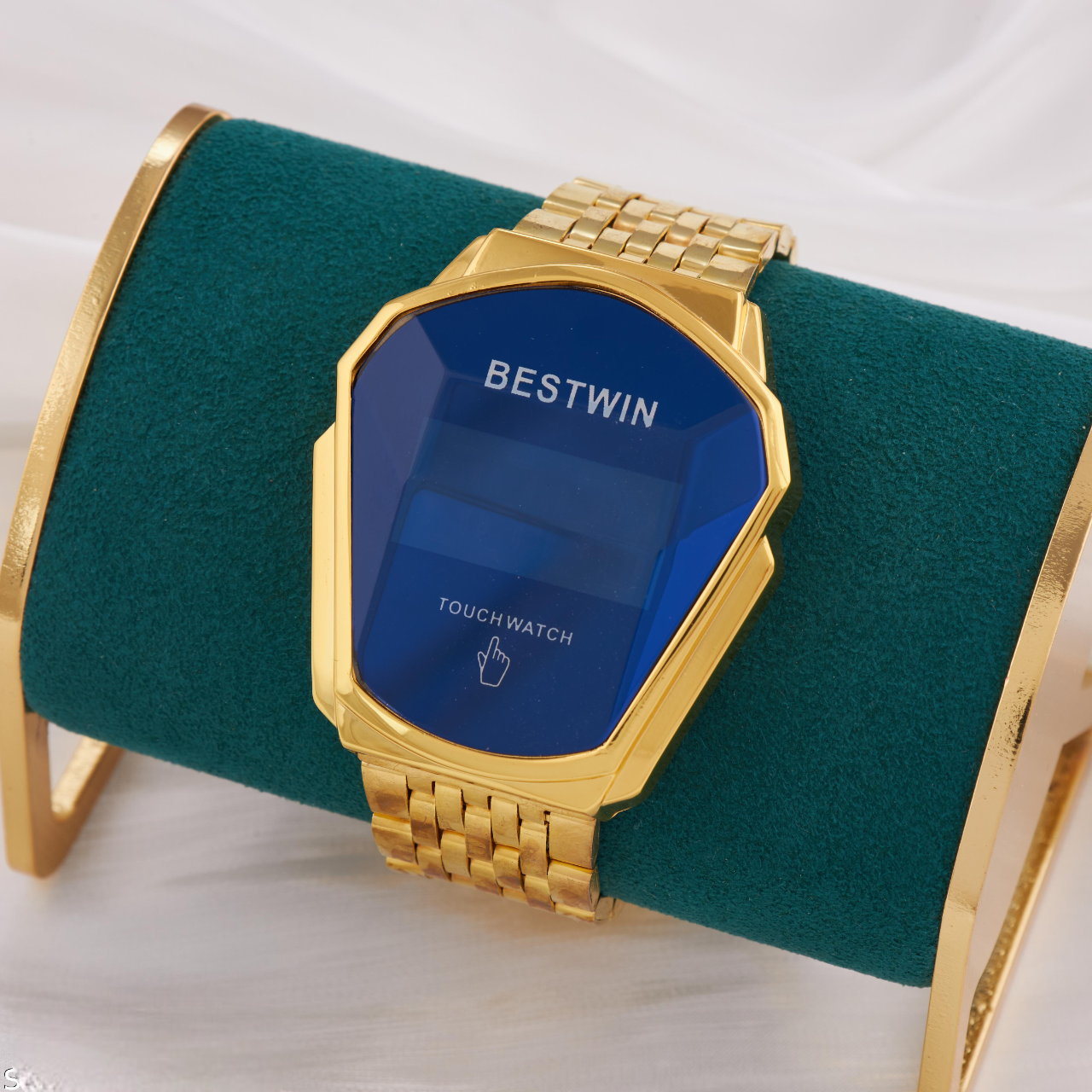 Men’s Gold-Toned Digital Watch with Blue Dial