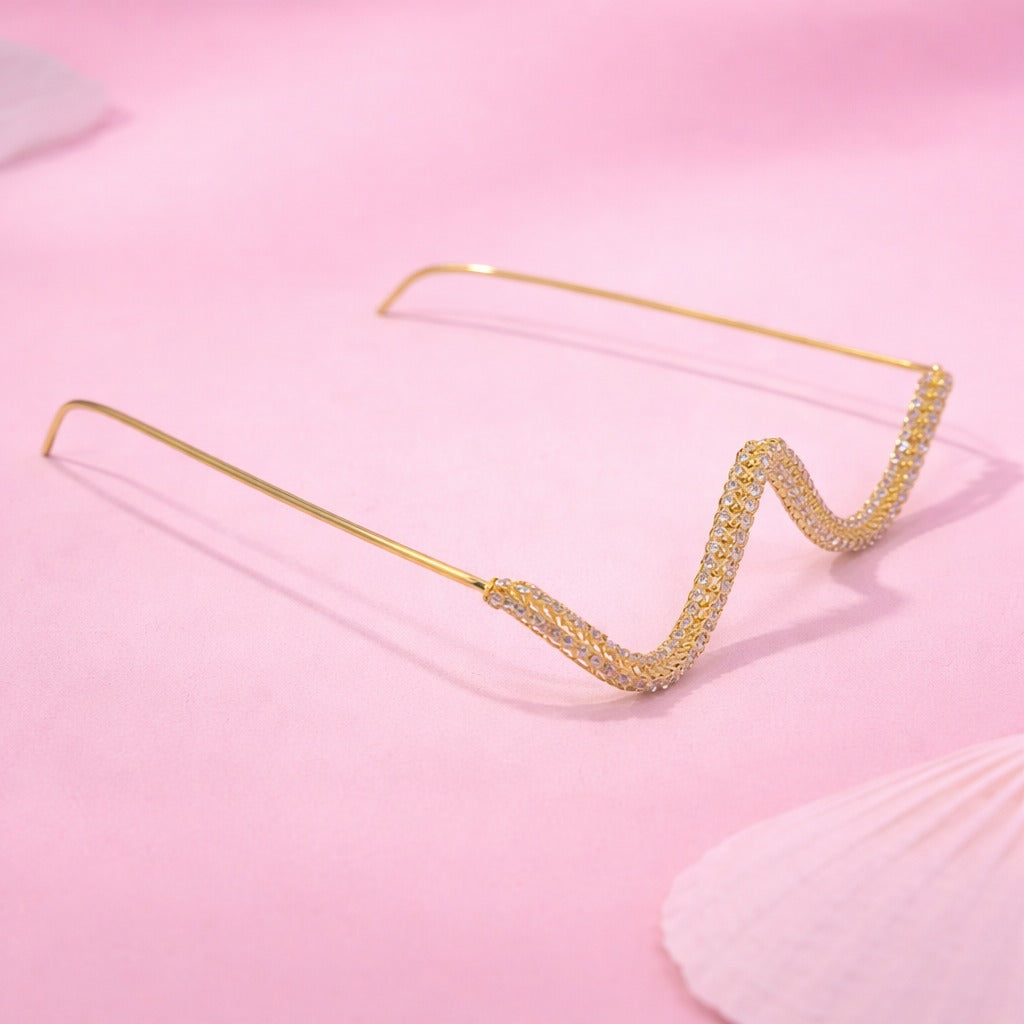 Curve Crystal Gold Plated Facelet for Girls and Women