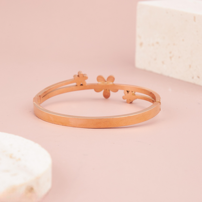 Rose Gold Floral Charm Bracelet with CZ Accents for Women & Girls
