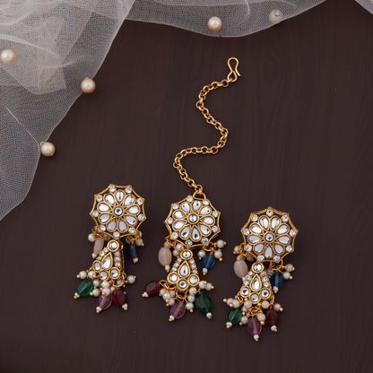 Multicolor Beaded Kundan Necklace & Earrings Set