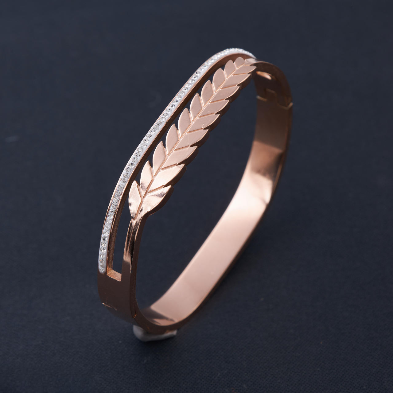 Rose Gold Leaf Design Bracelet with CZ Line for Girls & Women