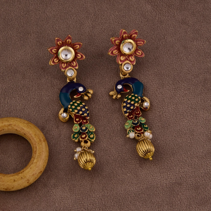 Traditional Peacock Design Necklace & Earrings Set with Pearls