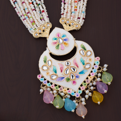 Multicolor Traditional Hand-Painted Floral Necklace Set with Earrings