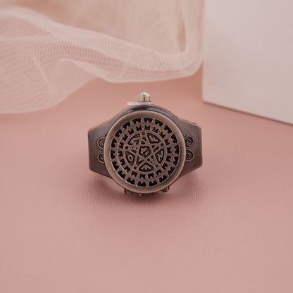 Vintage Gunmetal Star & Heart Rotating Cover Ring Watch