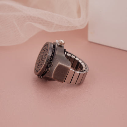 Vintage Gunmetal Star & Heart Rotating Cover Ring Watch