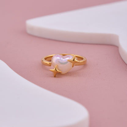 Gold Heart Opal Ring with Star Accents